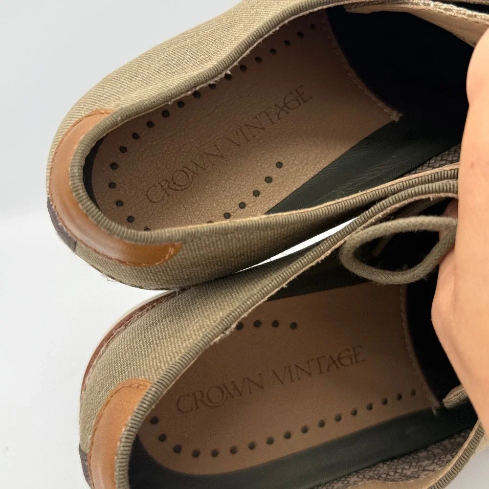 Mens Beige Khaki Oxford Shoe Canvas Derby Mens Casual Preppy Modern Minimalsit